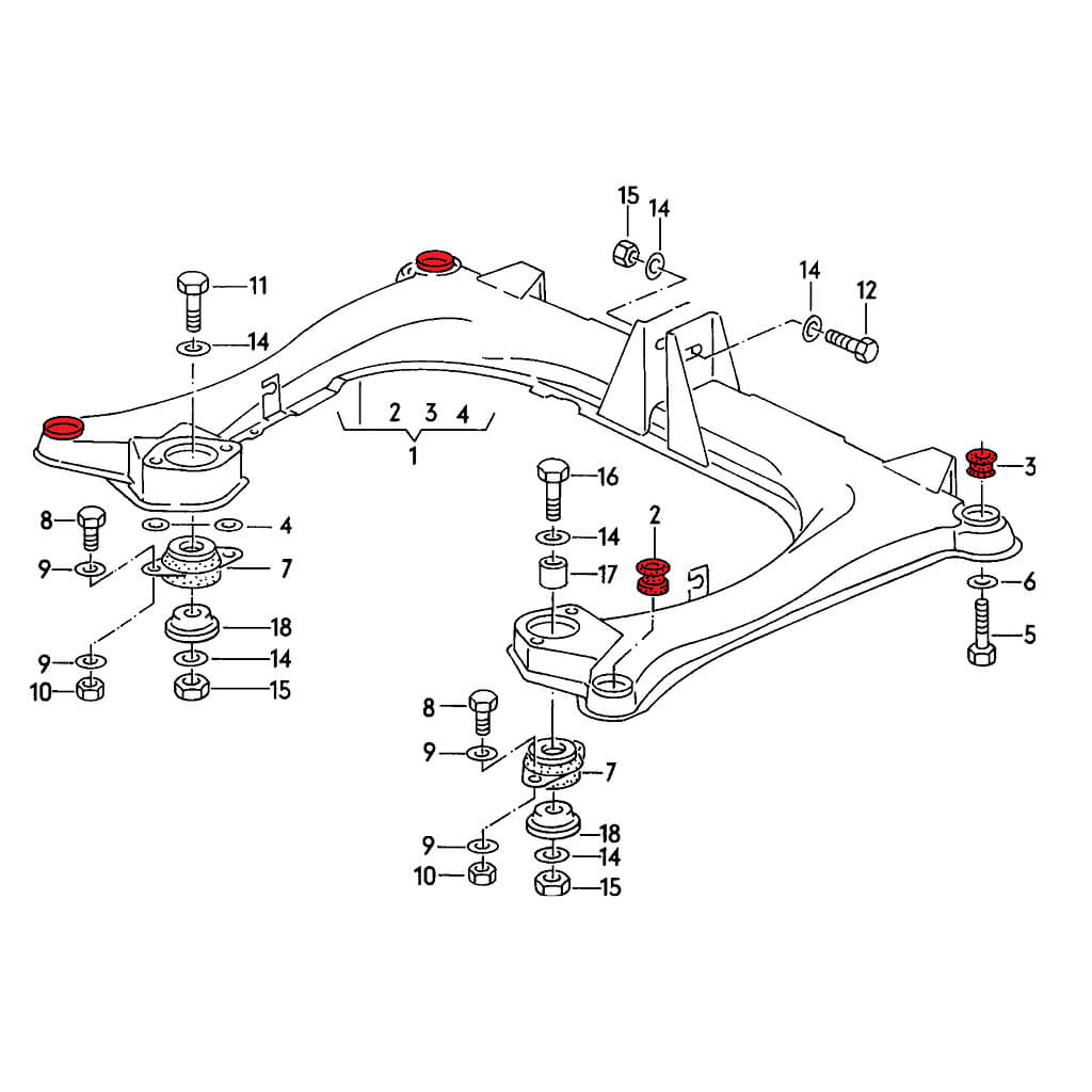 VERKLINE POW-018-85 Polyurethane Subframe M10 Bushings Kit (Track Hardness), Black, for AUDI S2 (B4) Photo-4 