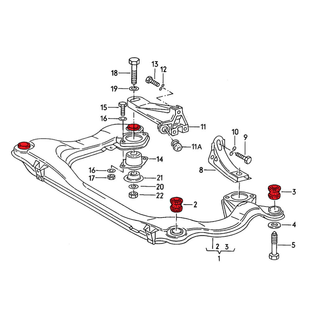 VERKLINE POW-024-85 Polyurethane Subframe M12 Bushings Kit (Track Hardness) for AUDI RS2 / S2 (B4) Photo-3 