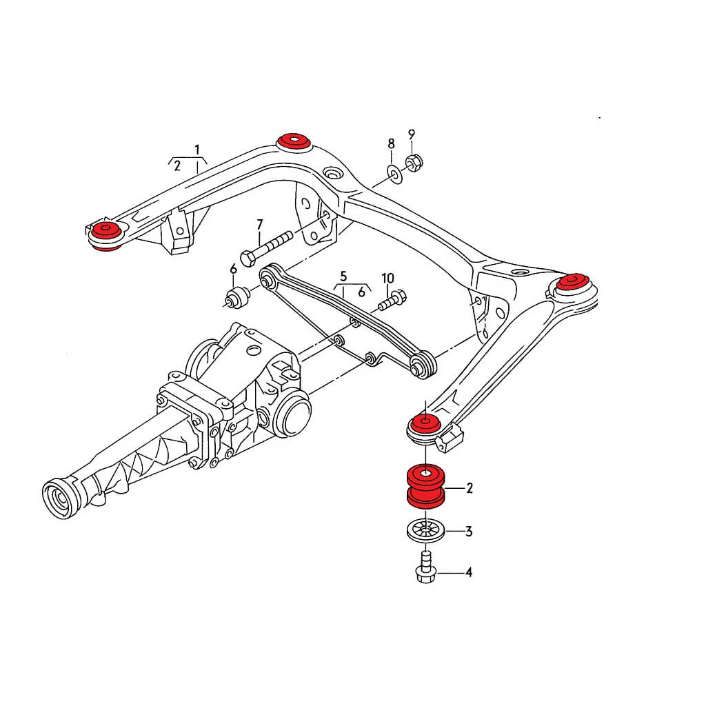 VERKLINE POW-078 Rear Polyurethane Subframe Bushings Kit for AUDI RS2 (B4) / RS4 (B5) Photo-2 