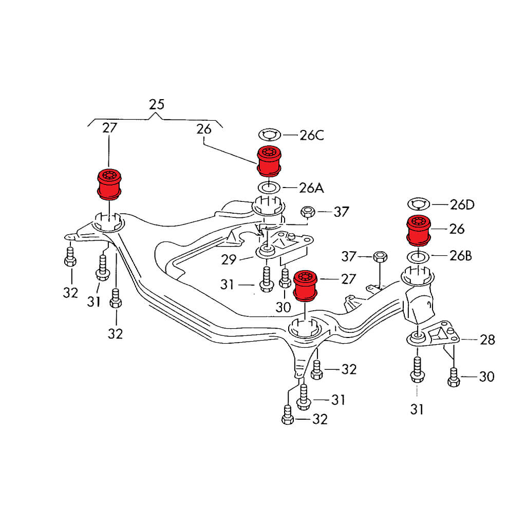 VERKLINE POW-079 Front Polyurethane Subframe Bushings Kit for AUDI RS4 (B5 / B7) Photo-2 